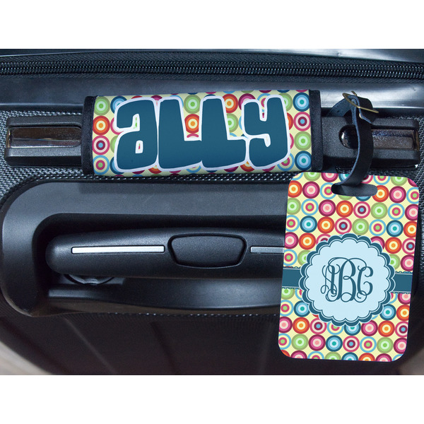 Retro Circles Metal Luggage Tag & Handle Wrap - In Context
