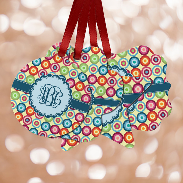 Custom Retro Circles Metal Ornaments - Double Sided w/ Monogram