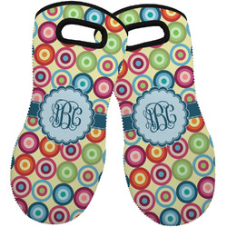 Retro Circles Neoprene Oven Mitts - Set of 2 w/ Monogram