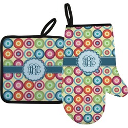 Retro Circles Oven Mitt & Pot Holder Set w/ Monogram