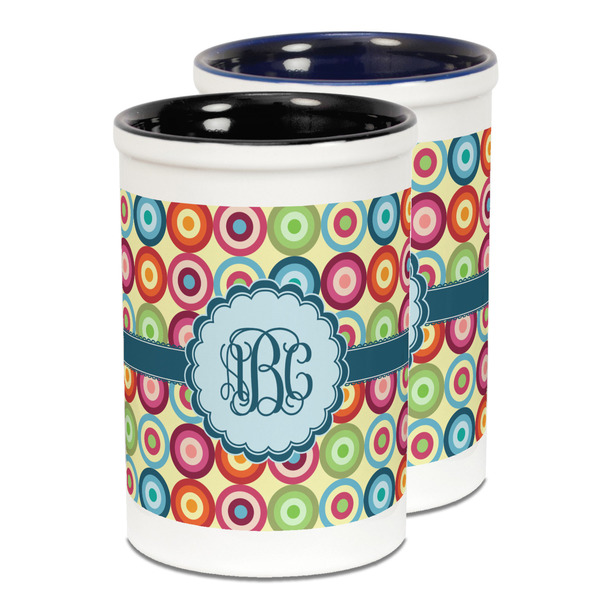 Custom Retro Circles Ceramic Pencil Holder - Large