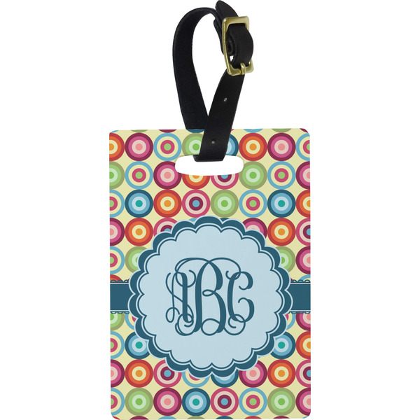 Custom Retro Circles Plastic Luggage Tag - Rectangular w/ Monogram