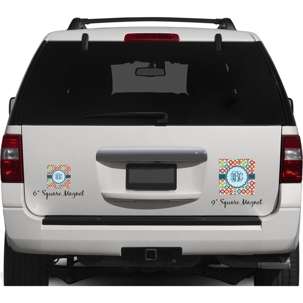 Retro Circles Personalized Square Car Magnets on Ford Explorer