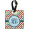 Retro Circles Plastic Luggage Tag - Square w/ Monogram