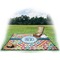 Retro Circles Picnic Blanket - with Basket Hat and Book - in Use