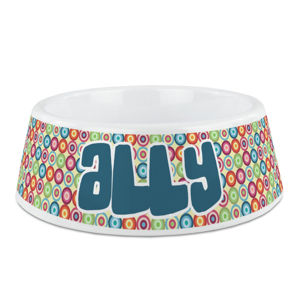 Custom Retro Circles Plastic Dog Bowl (Personalized)