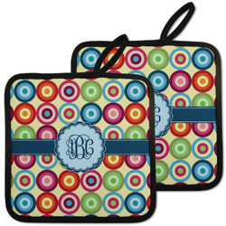 Retro Circles Pot Holders - Set of 2 w/ Monogram