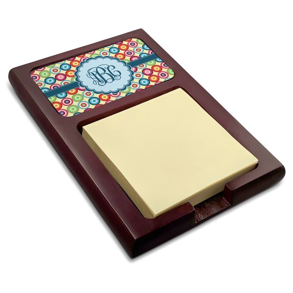 Custom Retro Circles Red Mahogany Sticky Note Holder (Personalized)