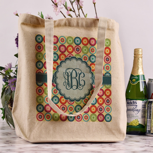 Retro Circles Reusable Cotton Grocery Bag - In Context