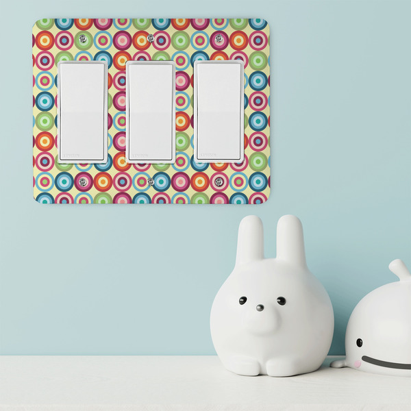 Retro Circles Rocker Light Switch Covers - Triple - IN CONTEXT