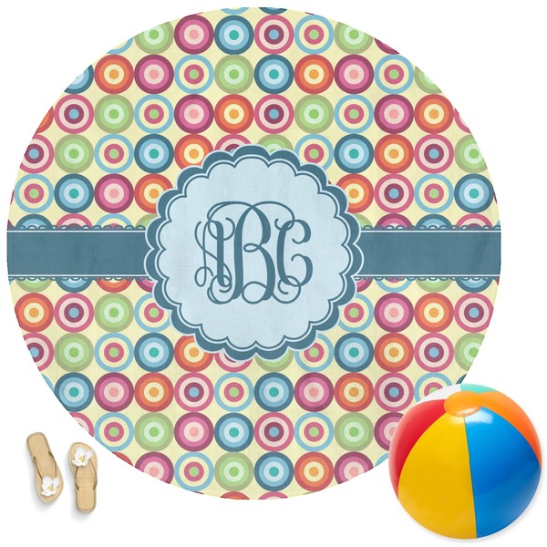 Custom Retro Circles Round Beach Towel (Personalized)