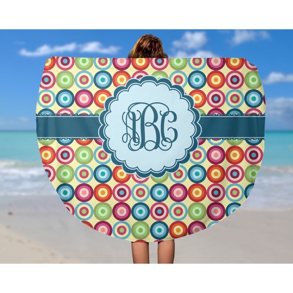 Retro Circles Round Beach Towel - In Use
