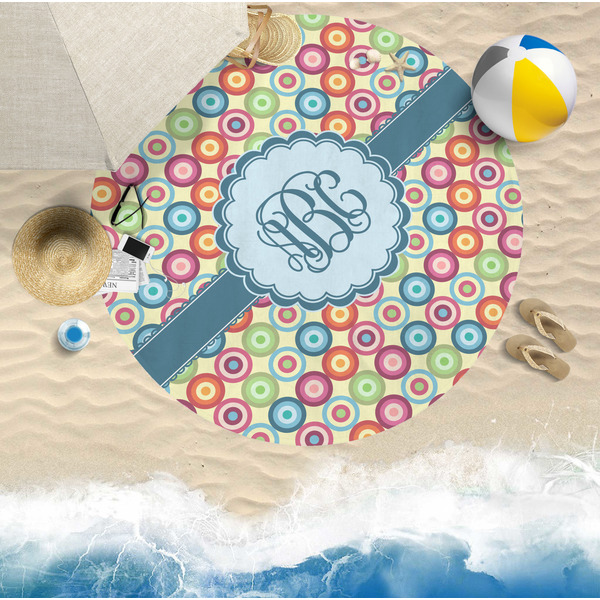 Retro Circles Round Beach Towel Lifestyle