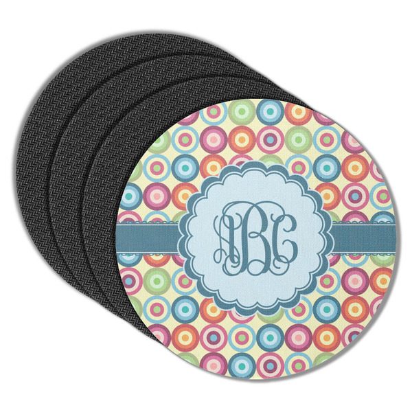 Custom Retro Circles Round Rubber Backed Coasters - Set of 4 (Personalized)