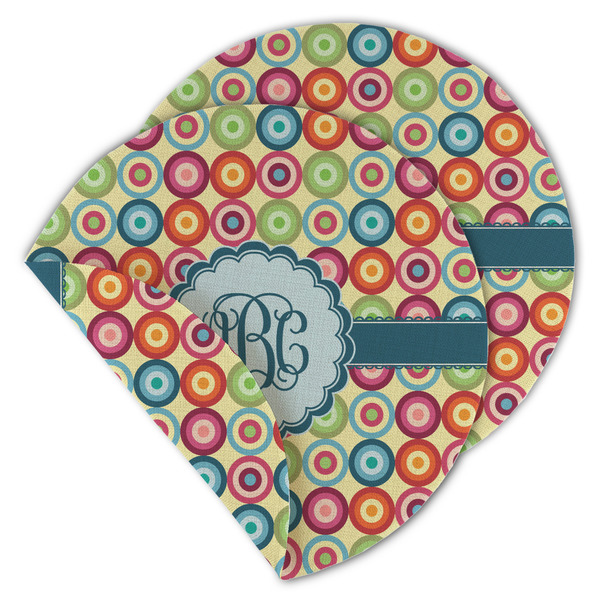 Custom Retro Circles Round Linen Placemat - Double Sided (Personalized)