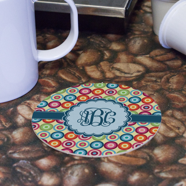Retro Circles Round Paper Coaster - Front