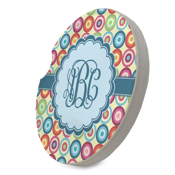 Retro Circles Sandstone Car Coaster - STANDING ANGLE