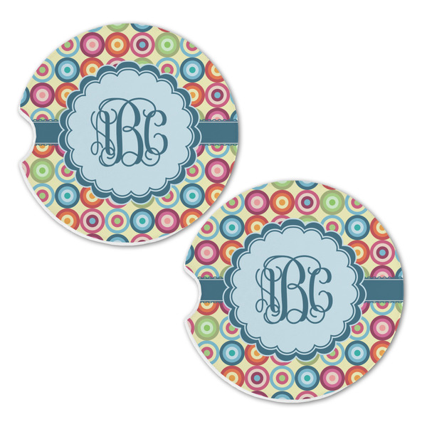 Retro Circles Sandstone Car Coasters - Set of 2