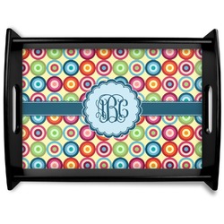 Retro Circles Black Wooden Tray - Large (Personalized)