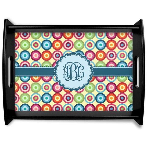 Custom Retro Circles Black Wooden Tray - Large (Personalized)