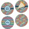 Retro Circles Set of 4 Glass Appetizer / Dessert Plate 8" (Personalized)