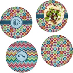 Retro Circles Set of 4 Glass Lunch / Dinner Plate 10" (Personalized)