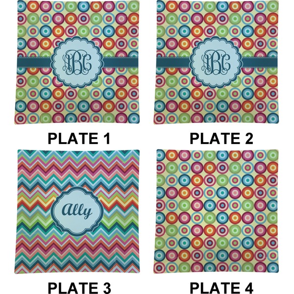 Retro Circles Set of Square Dinner Plates (Approval)