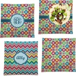 Retro Circles Set of 4 Glass Square Lunch / Dinner Plate 9.5" (Personalized)