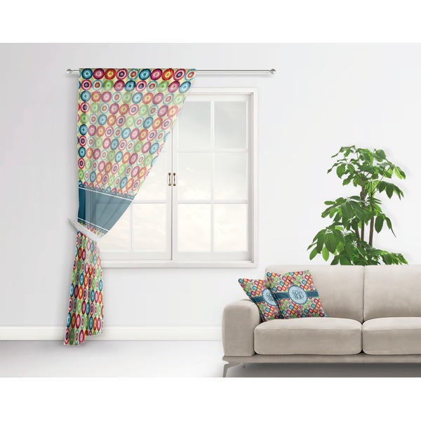 Retro Circles Sheer Curtain With Window and Rod - in Room Matching Pillow