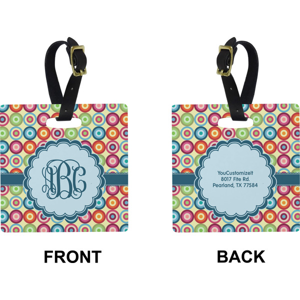 Retro Circles Square Luggage Tag (Front + Back)