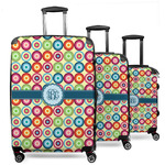 Retro Circles 3 Piece Luggage Set - 20" Carry On, 24" Medium Checked, 28" Large Checked (Personalized)