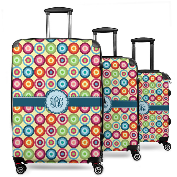 Custom Retro Circles 3 Piece Luggage Set - 20" Carry On, 24" Medium Checked, 28" Large Checked (Personalized)