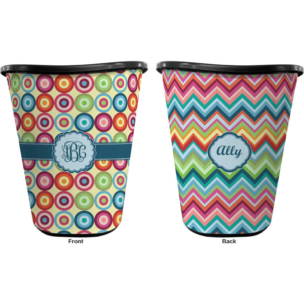 Retro Circles Trash Can Black - Front and Back - Apvl