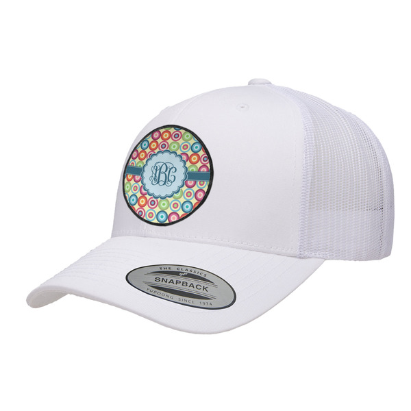 Custom Retro Circles Trucker Hat - White (Personalized)