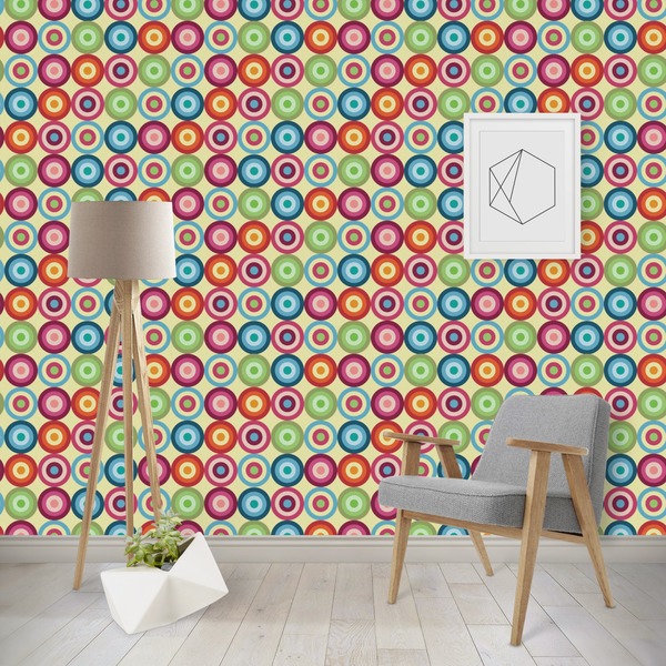 Custom Retro Circles Wallpaper & Surface Covering (Water Activated - Removable)