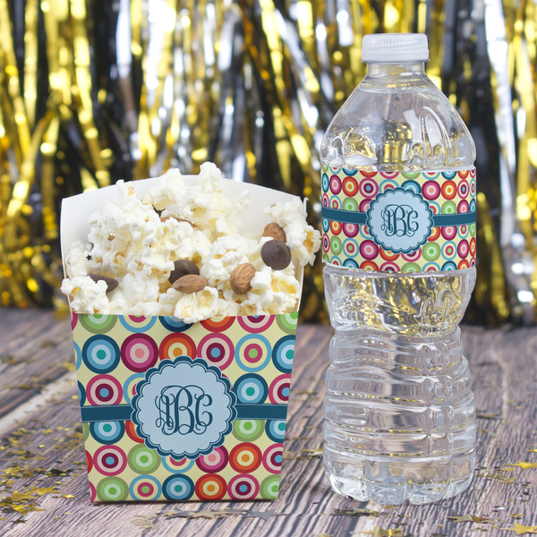 Retro Circles Water Bottle Label - w/ Favor Box