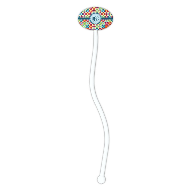 Retro Circles White Plastic 7" Stir Stick - Oval - Single Stick