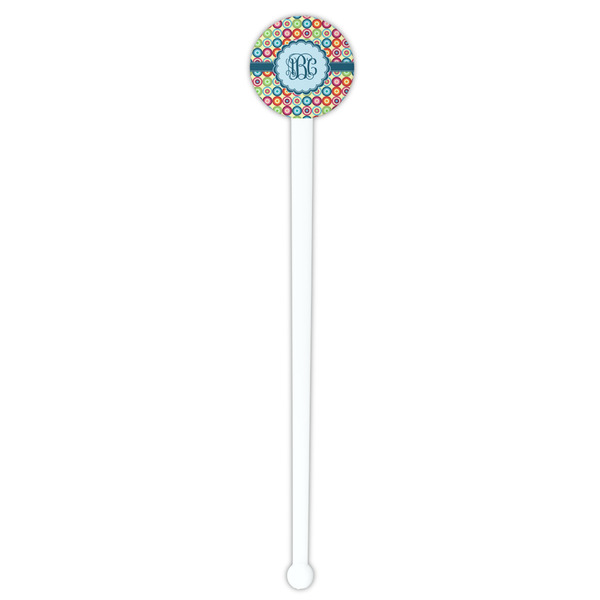 Retro Circles White Plastic 7" Stir Stick - Round - Single Stick