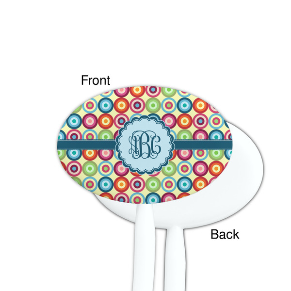 Retro Circles White Plastic 7" Stir Stick - Single Sided - Oval - Front & Back