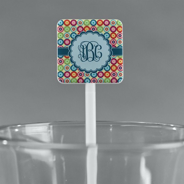 Retro Circles White Plastic Stir Stick - Square - Main