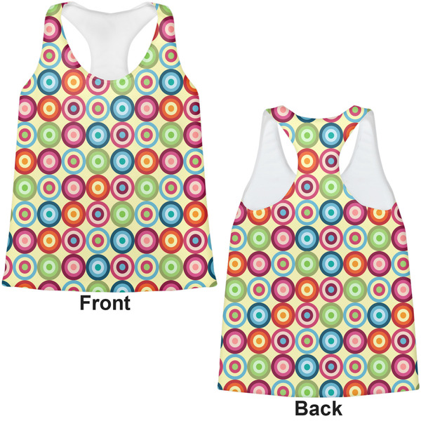 Retro Circles Womens Racerback Tank Tops - Medium - Front and Back