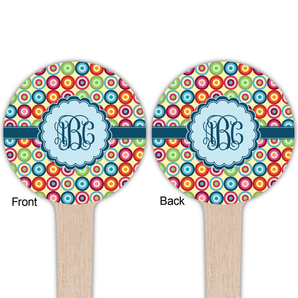 Retro Circles Wooden 4" Food Pick - Round - Double Sided - Front & Back