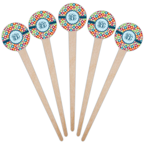 Retro Circles Wooden 4" Food Pick - Round - Fan View