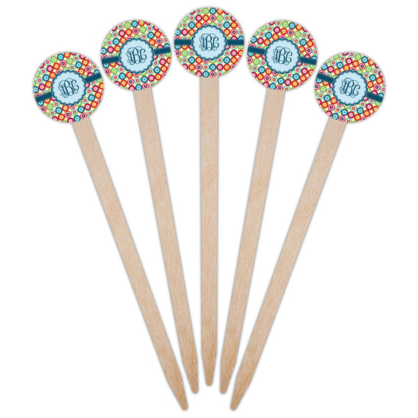 Retro Circles Wooden 6" Food Pick - Round - Fan View
