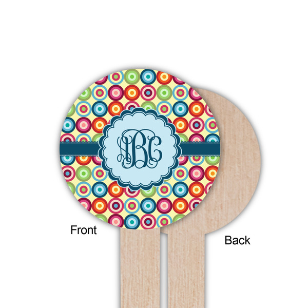 Retro Circles Wooden 6" Food Pick - Round - Single Sided - Front & Back