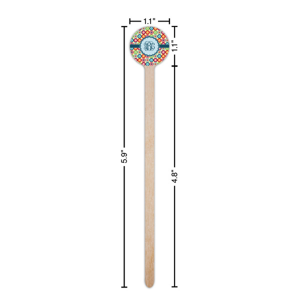 Retro Circles Wooden 6" Stir Stick - Round - Dimensions
