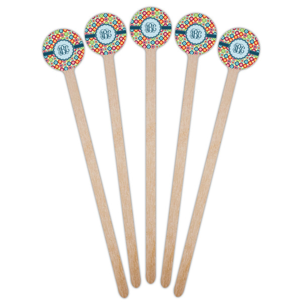 Retro Circles Wooden 6" Stir Stick - Round - Fan View