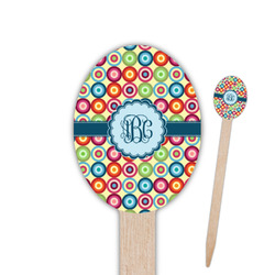 Retro Circles Oval Wooden Food Picks - Single Sided (Personalized)