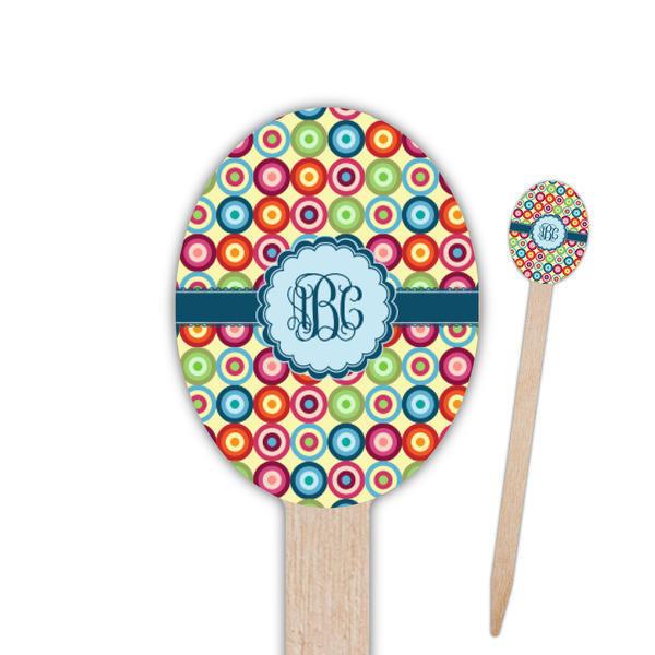 Custom Retro Circles Oval Wooden Food Picks - Double Sided (Personalized)