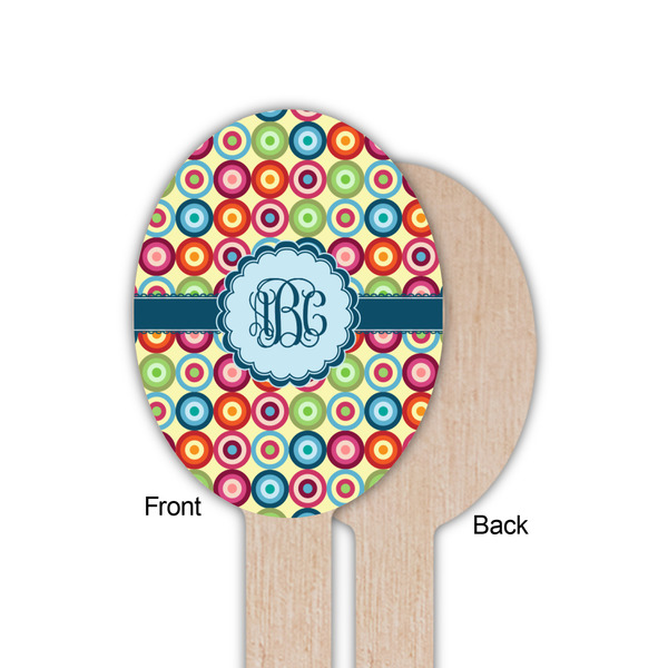 Retro Circles Wooden Food Pick - Oval - Single Sided - Front & Back